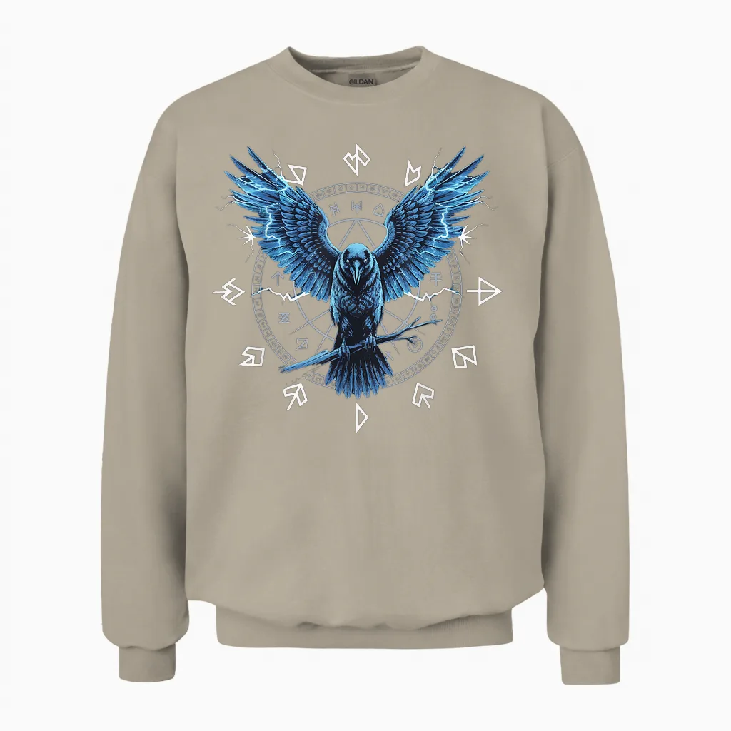 Walhalla Viking Odins Ravens Nordic Mythology Odin T-Shirt, Black Unisex Sweatshirt in Sand