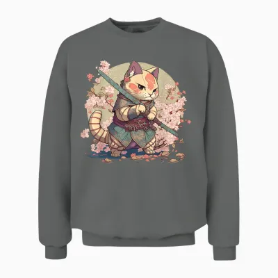 Samurai Cat Warrior Japanische Ninja Katze Kawaii Unisex Sweatshirt - Graphite Heather