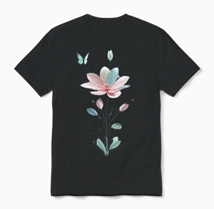T-Shirt Unisexe Pour Homme Et Femme Avec Motif Fleur Et Papillon Manche Longue Unisex T-Shirt in Black