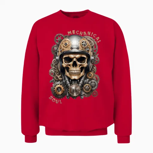 Biker Skull Biker Skull Vintage Motorcycle Custom Retro T-Shirt, Black, S Unisex Sweatshirt in Red