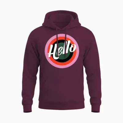 Hello Retro Print on Black Unisex Hoodie - Maroon