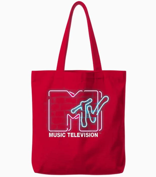 Mtv Logo Luminous Sign Wall Decor Pink Blue Lights Mtv Tote Bags in Red