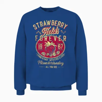 Is Easy with Eyes Closed Misunderstanding Strawberry Fields Forever Living, Retro Band T-Shirt, Small, Black Unisex Sweatshirt - Royal