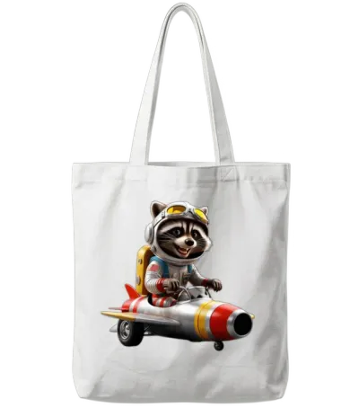 Retro Rocket Raccoon Roadtrip Tote Bags - White