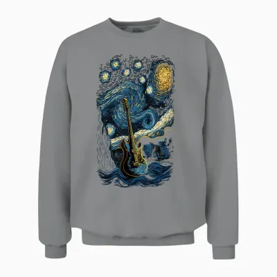 Starry Guitar Gifts Guitarist Rock Concert Festival Guitar Unisex Sweatshirt - Sport Grey