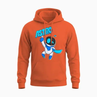 Astrobot Astro Blue Bold Font Classic Super Pose with Cape Unisex Hoodie - Orange