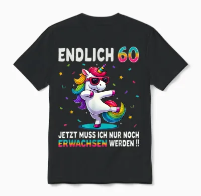 60th Birthday Gifts Woman Man Party Outfit Unicorn T-Shirt, Black Unisex T-Shirt - Black