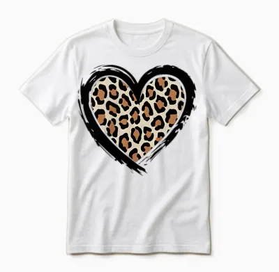 Cheetah Leopard Heart Girl Animal Cool Print T-Shirt, Black, S Unisex T-Shirt - White