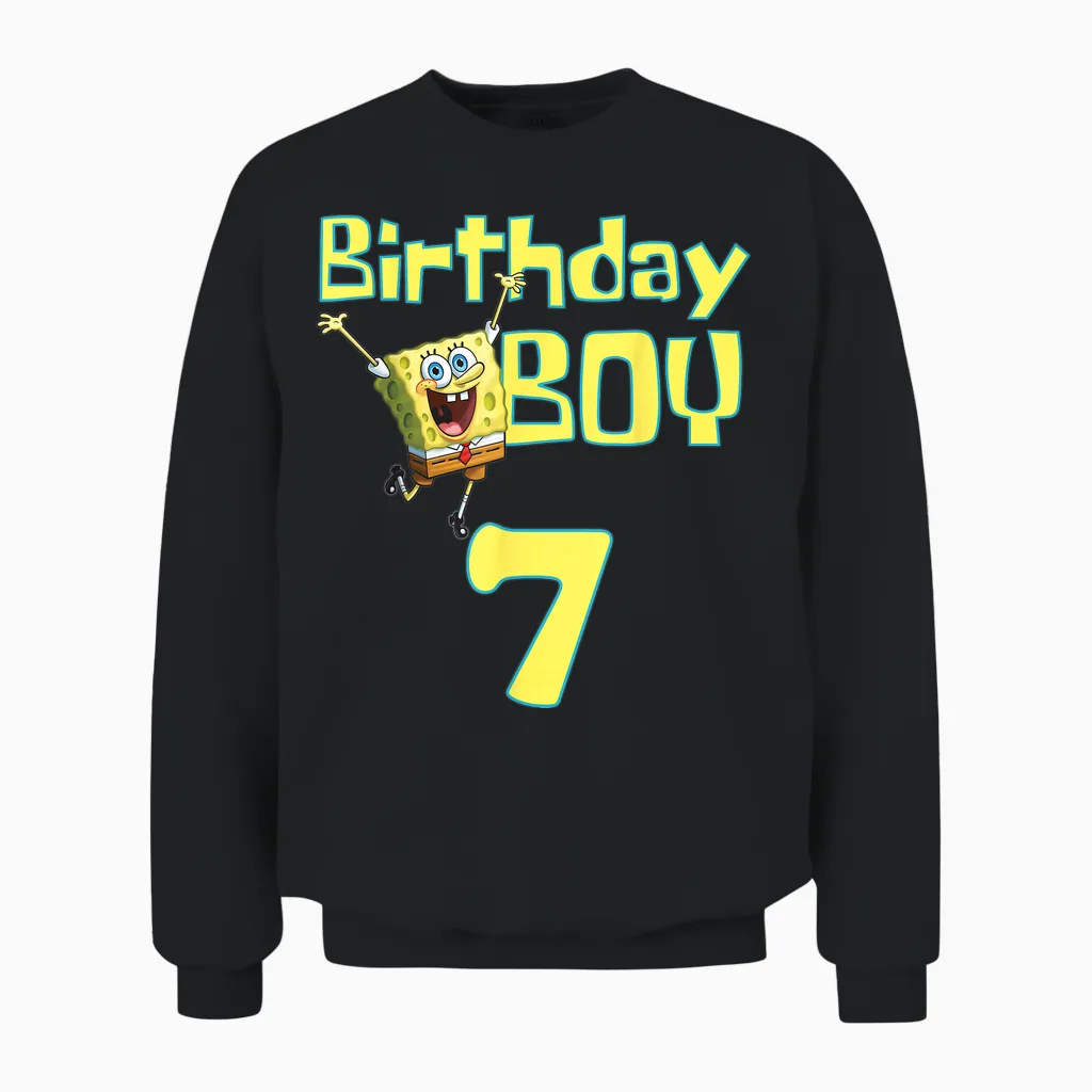 Mademark X Spongebob Squarepants - Spongebob Squarepants Birthday Boy 7 Unisex Sweatshirt in Black