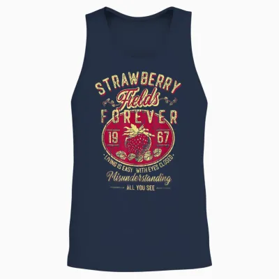 Is Easy with Eyes Closed Misunderstanding Strawberry Fields Forever Living, Retro Band T-Shirt, Small, Black Unisex Tank Top - Navy