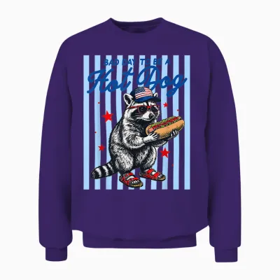 Bad Day to Be a Hot Dog Funny Raccoon Hotdog 4th of July Unisex Sweatshirt - Purple