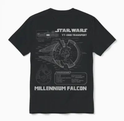 Star Wars Millennium Falcon Grey Schematics Graphic Unisex T-Shirt - Black