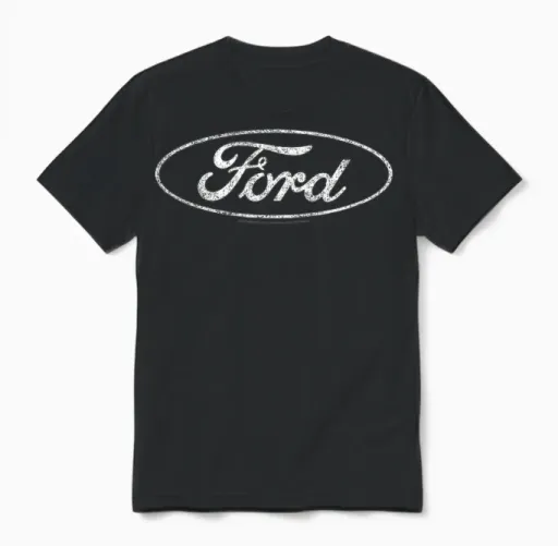 Ford - Distressed White Oval Logo Unisex T-Shirt in Black