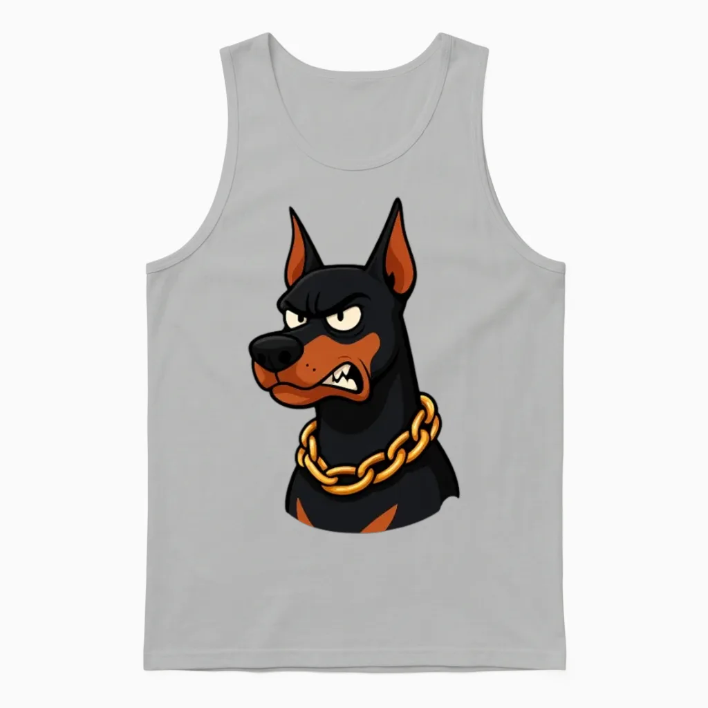 Ultra Viral Doberman Meme β Savage & Funny Cartoon Unisex Tank Top in Ash