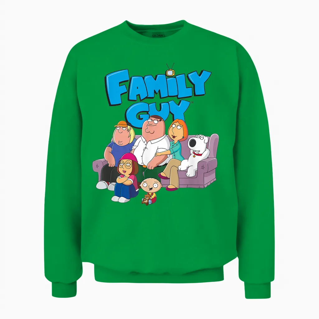 Family Guy Griffin Family with Logo Cartoon Unisex Sweatshirt in Irish Green