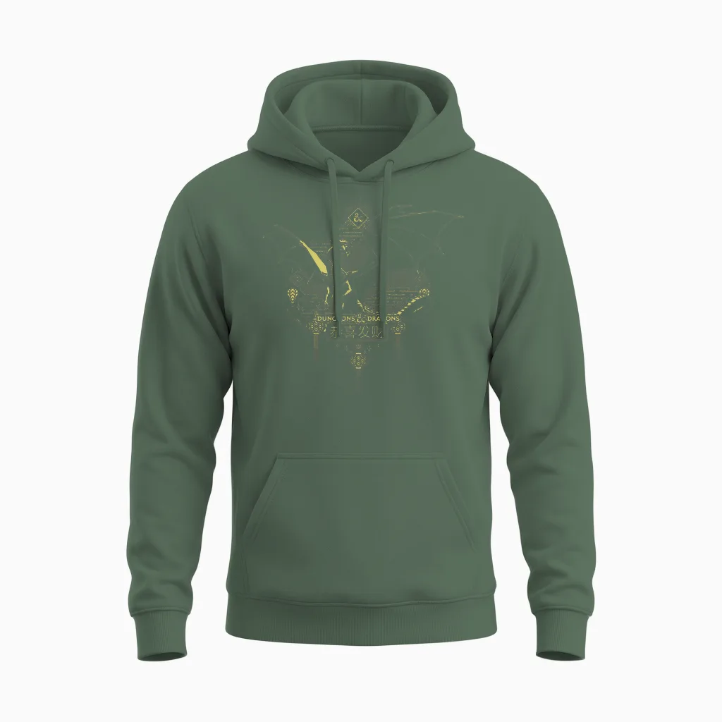 Dungeons & Dragons 50th Anniversary Year of the Dragon Art Unisex Hoodie in Military Green