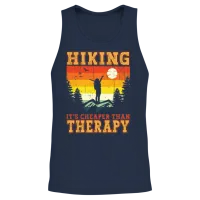 Hiking It's Cheaper Than Therapy Funny Hiker Hike Unisex Tank Top - Navy – 2