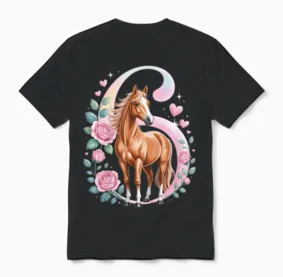 6th Birthday Horse Girl 6 Years Horse Decoration Riding Pony Unisex T-Shirt - Black