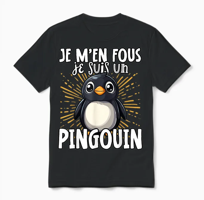 Je M'en Fous Je Suis Un Penguin - Cute Penguin T-Shirt, Black, S Unisex T-Shirt in Black