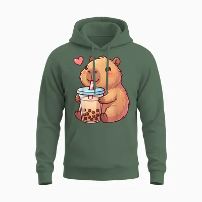 Pyjama Mignon Capybara Pour Filles Niña Kids Adolescents Kawaii Anime Unisex Hoodie - Military Green