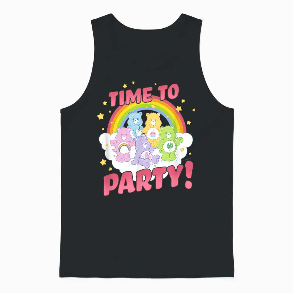 Care Bears Birthday Let's Party Vintage Rainbow Holiday Logo T-Shirt, Grey, S Unisex Tank Top in Black
