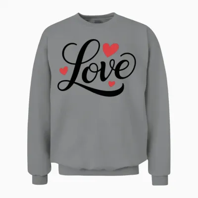 Love Script with Red Hearts Unisex Sweatshirt - Sport Grey