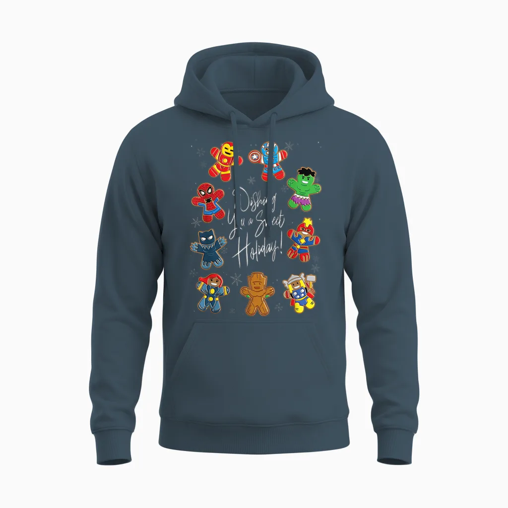 Marvel Avengers Christmas Gingerbread Wishing Sweet Holiday Unisex Hoodie in Dark Heather