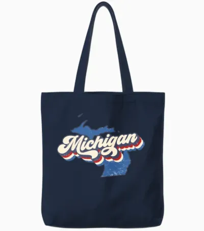 Groovy Retro Michigan Tote Bags - Navy