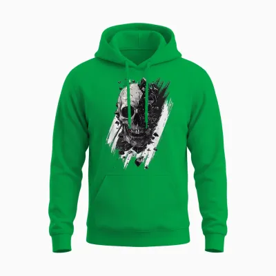 Modern Burst Skull, Hard Rock, Black and White Skull T-Shirt, Black, S Unisex Hoodie - Irish Green
