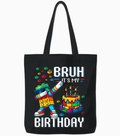 Bruh Its My Birthday Master Builder Dabbing Blocks Bricks Tote Bags - Black