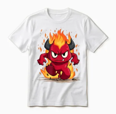 Funny Cartoon Devil with Fire and Flames Unisex T-Shirt - White