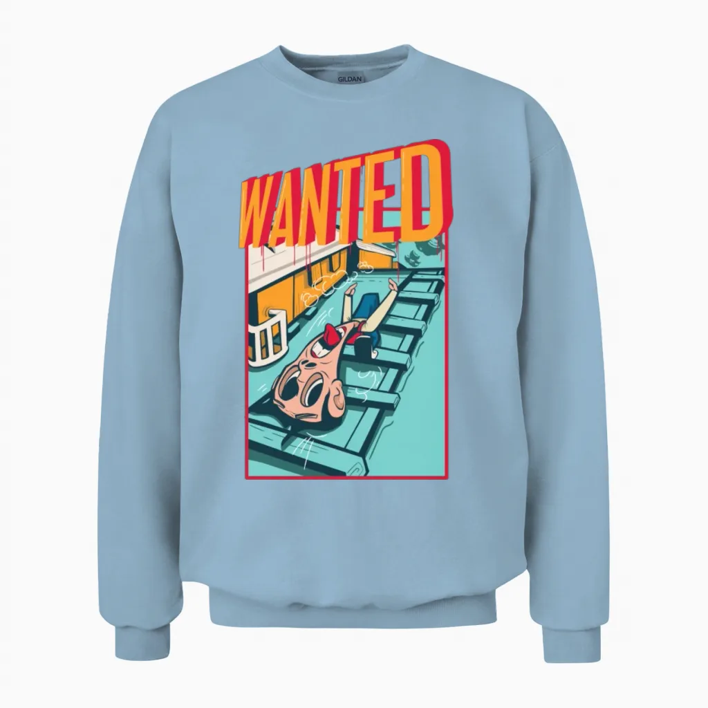 Wanted!! Unisex Sweatshirt in Light Blue