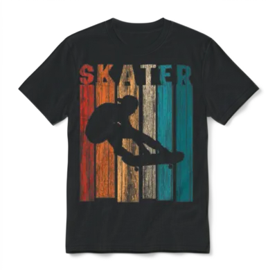 Retro Vintage Skater Skateboarder Unisex T-Shirt - Black