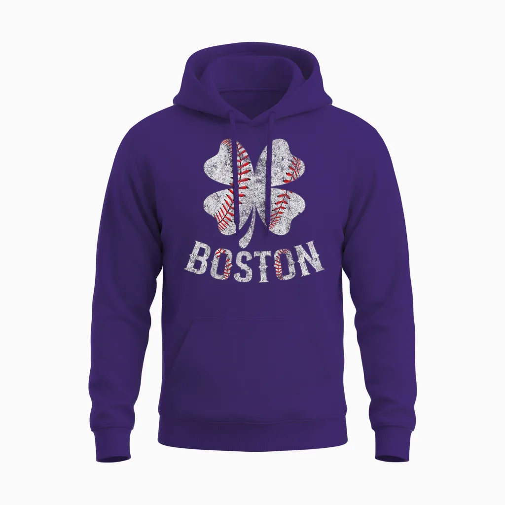 Baseball Shamrock Lucky Clover Boston St Patrick's Day Unisex Hoodie in Purple