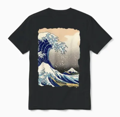 La Grande Vague off Kanagawa Hokusai Art Célèbre Peinture Unisex T-Shirt - Black