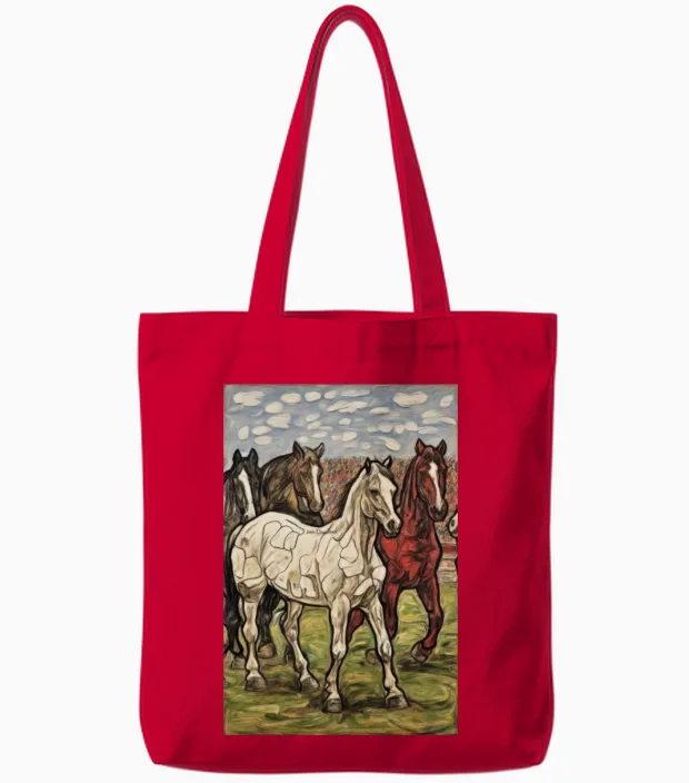 Horses in the Field - Horse Lovers Tote Bags in Red