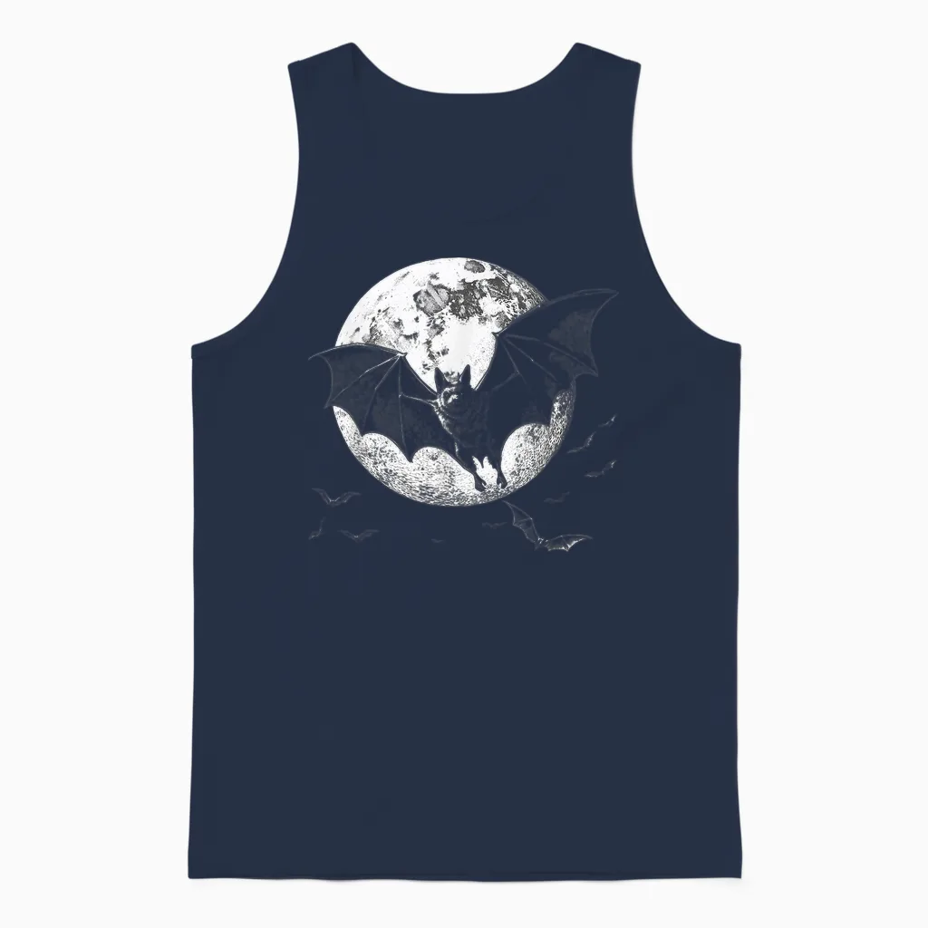 Gothic Bat Full Moon Halloween Horror Vampire Goth Girl T-Shirt, Black Unisex Tank Top in Navy