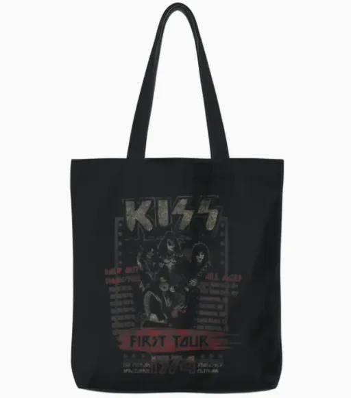 Kiss Classic Fit First Tour T-Shirt - Black, Short Sleeve, Cotton & Polyester Blend Tote Bags - Black