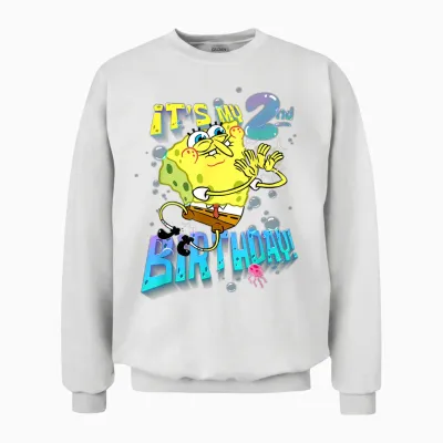 Spongebob It's My 2nd Birthday Boy Girl Kid B-Day Spongebob Unisex Sweatshirt - White