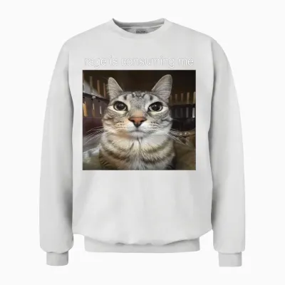 Wut Verzehrt Mich Dummes Starrendes Katzen-Meme T-Shirt, Black Unisex Sweatshirt - White