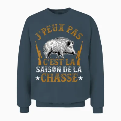 Hunter Humour Boar J'peux Pas C'est La Saison Hunting T-Shirt, Black, S Unisex Sweatshirt - Dark Heather