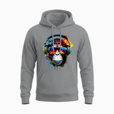 Dj Monkey Monkey with Sunglasses T-Shirt, Black Unisex Hoodie - Sport Grey