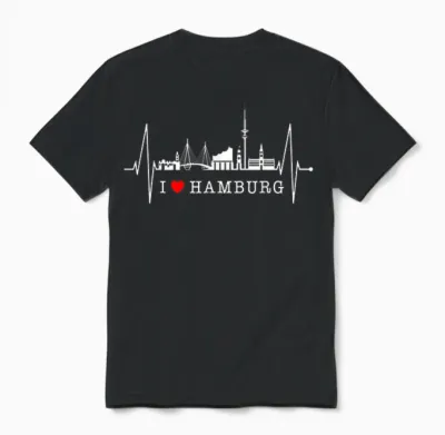 Hamburg Skyline Herzschlag Silhouette Liebe I Love Hamburg Unisex T-Shirt - Black
