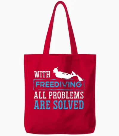 Freediving All Problems Solved Freediver Diving Tote Bags - Red