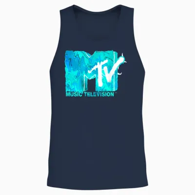 Mademark X Mtv - the Official Mtv Logo in Green Blue Liquid Flow Style Unisex Tank Top - Navy