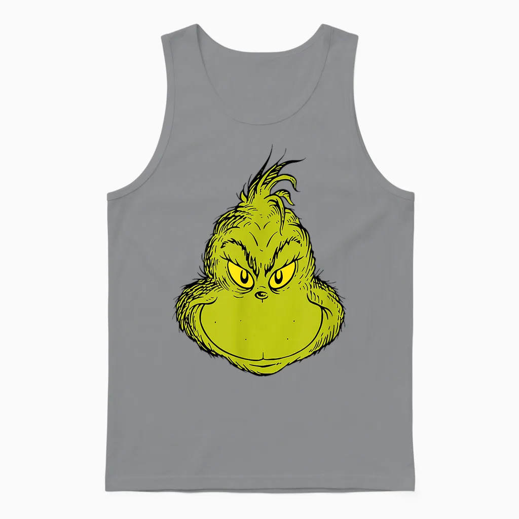 Dr. Seuss Classic Grinch Face Unisex Tank Top in Sport Grey