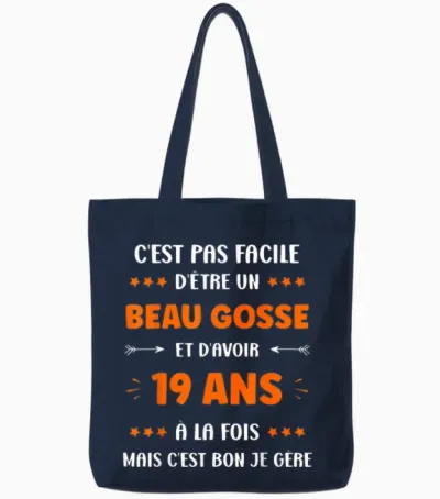 Funny 19 Years Old Boy Birthday 19 Years Old T-Shirt, Black, S Tote Bags - Navy