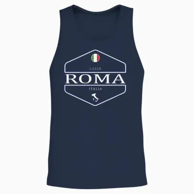 Italian Local Design Co. Damen Unisex-Erwachsene, Unisex-Kinder Schwarz Kurzarm T-Shirt Roma Lazio Italia - Rom Italien Logo Einfache Uni Retro Vintage Universität Schrift Klassisches Standard Design Unisex Tank Top - Navy