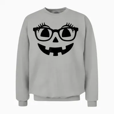 Pumpkin with Eyelashes Halloween Fall Jack-O-Lantern Face Unisex Sweatshirt - Ash