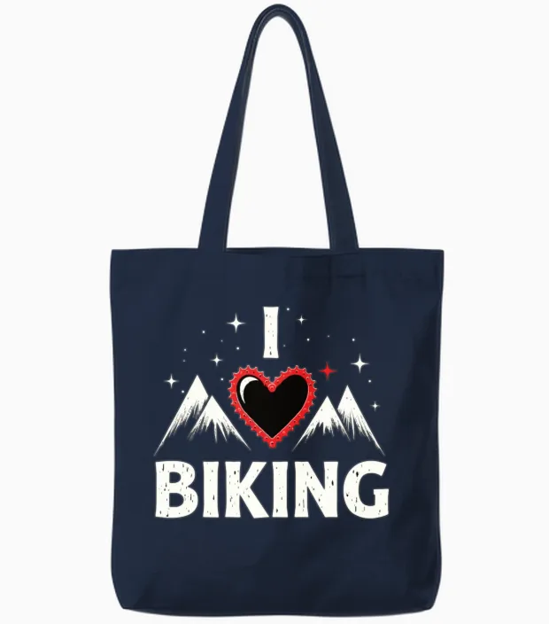 I Love Biking Bike Cycling Gravel Bike Mtb Tote Bags in Navy